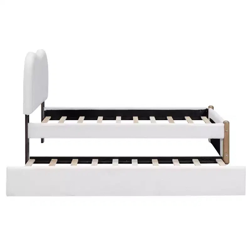 Whisen Twin Size Upholstered Platform Bed with Wood Supporting Feet and Twin Size Trundle