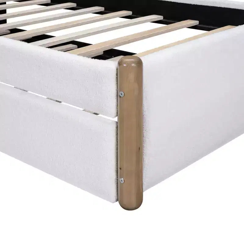Whisen Twin Size Upholstered Platform Bed with Wood Supporting Feet and Twin Size Trundle