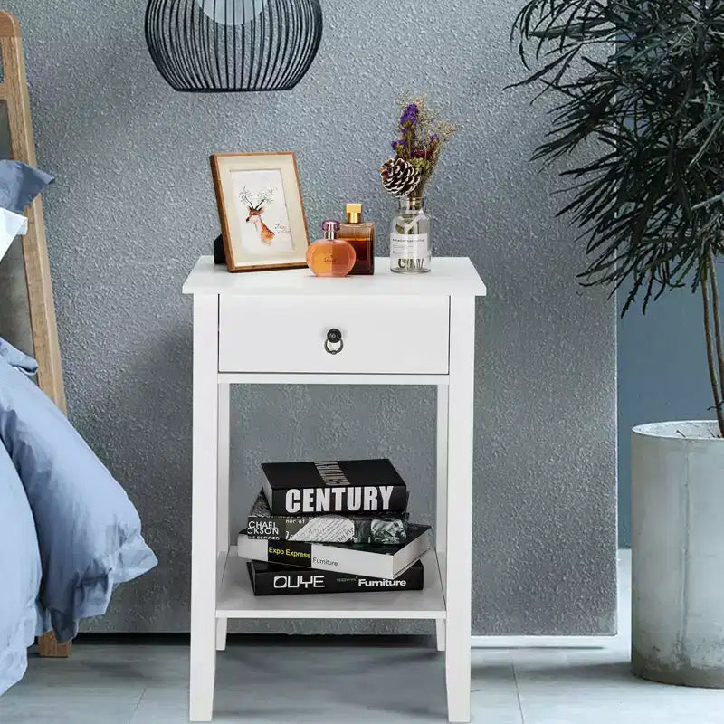 Karl Home 1-Drawer White MDF 18.11in. W Nightstands