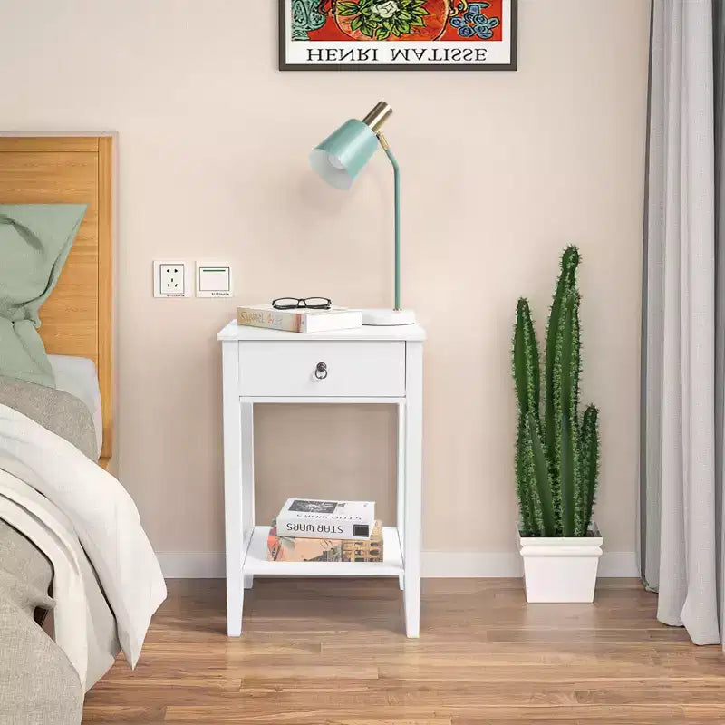 Karl Home 1-Drawer White MDF 18.11in. W Nightstands