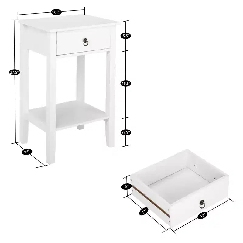 Karl Home 1-Drawer White MDF 18.11in. W Nightstands