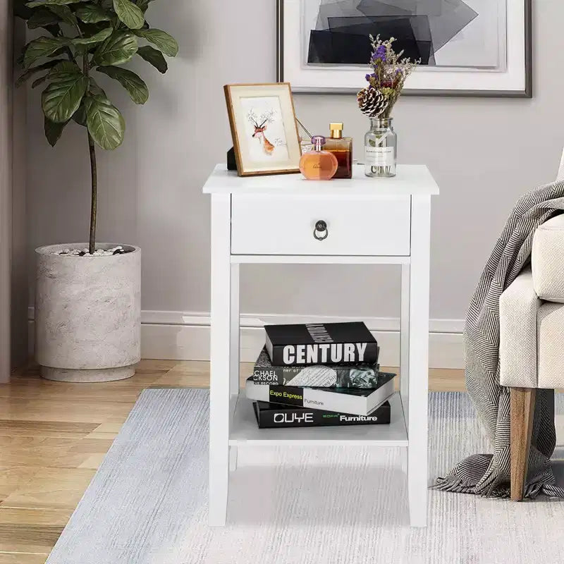 Karl Home 1-Drawer White MDF 18.11in. W Nightstands