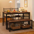 Dining Table Set for 4 with Bench and 2 Chairs, Rectangular Kitchen Table Set with Wine Rack, Dining Room Table Set for 4