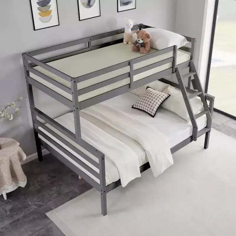 Twin over Full Bunk Bed with Ladder,Wooden Bunk Bed with High Guardrail ,No Box Spring Needed,Natural