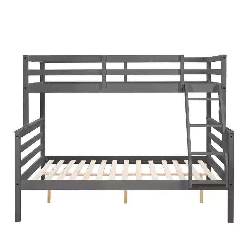 Twin over Full Bunk Bed with Ladder,Wooden Bunk Bed with High Guardrail ,No Box Spring Needed,Natural