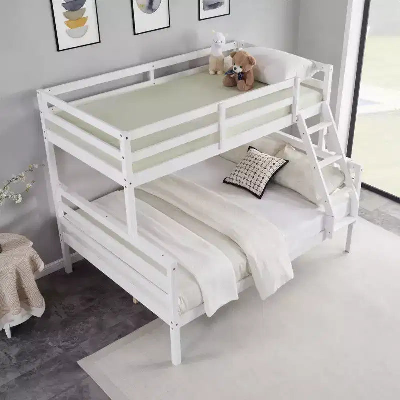 Twin over Full Bunk Bed with Ladder,Wooden Bunk Bed with High Guardrail ,No Box Spring Needed,Natural