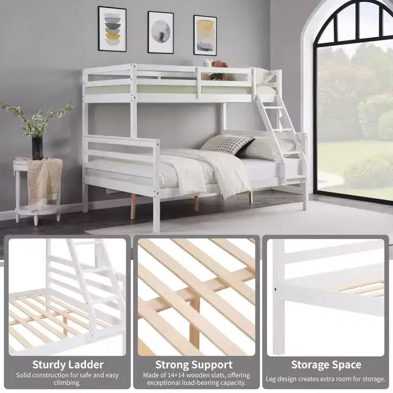 Twin over Full Bunk Bed with Ladder,Wooden Bunk Bed with High Guardrail ,No Box Spring Needed,Natural