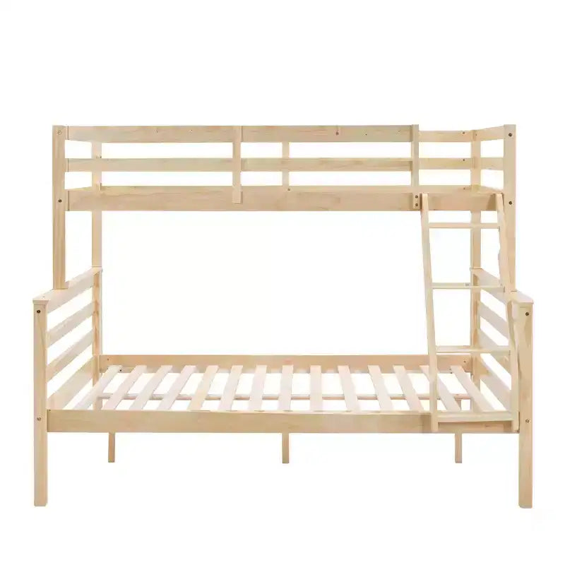 Twin over Full Bunk Bed with Ladder,Wooden Bunk Bed with High Guardrail ,No Box Spring Needed,Natural