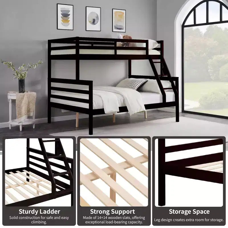 Twin over Full Bunk Bed with Ladder,Wooden Bunk Bed with High Guardrail ,No Box Spring Needed,Natural