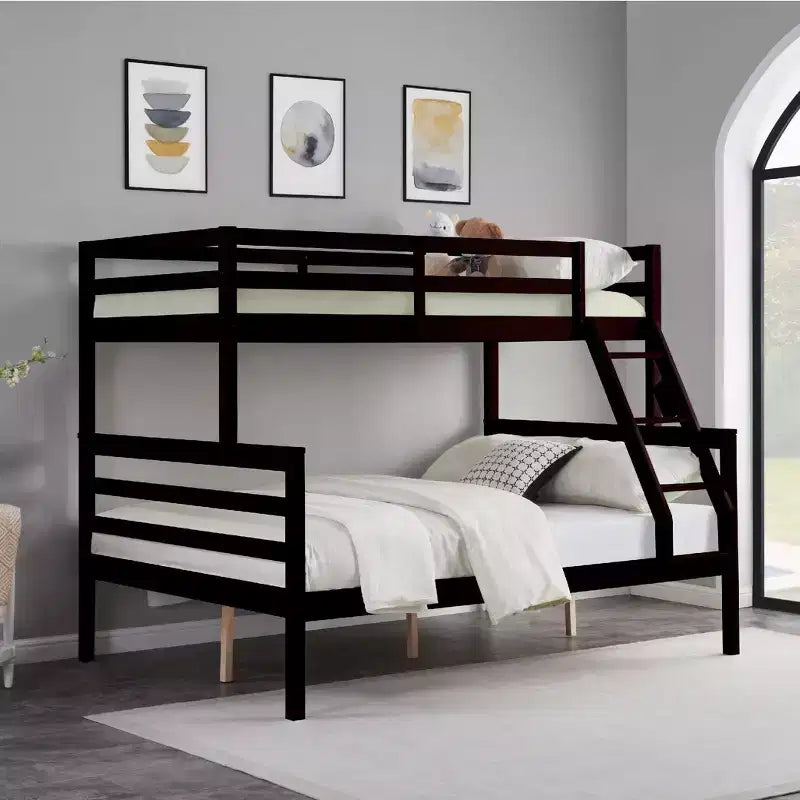 Twin over Full Bunk Bed with Ladder,Wooden Bunk Bed with High Guardrail ,No Box Spring Needed,Natural