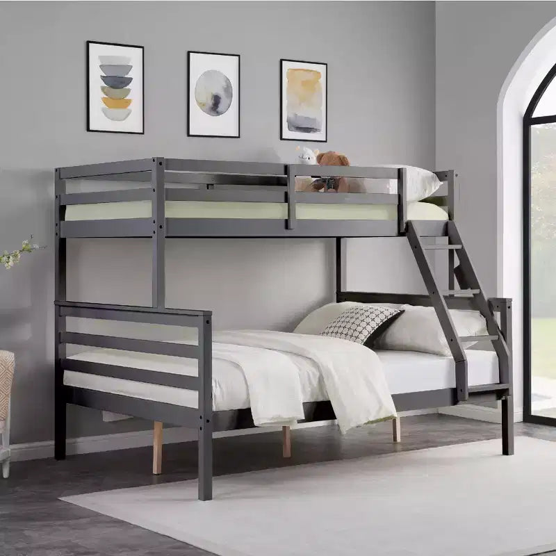Twin over Full Bunk Bed with Ladder,Wooden Bunk Bed with High Guardrail ,No Box Spring Needed,Natural