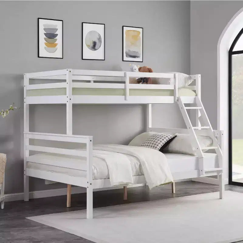 Twin over Full Bunk Bed with Ladder,Wooden Bunk Bed with High Guardrail ,No Box Spring Needed,Natural