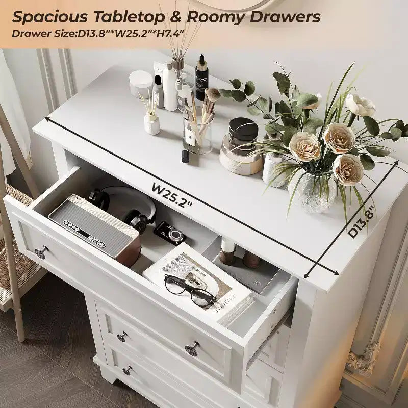 GustoWave 5-Drawer Tall Dresser,48 Vintage Wood Chest with Storage for Bedroom, Hallway & Closet