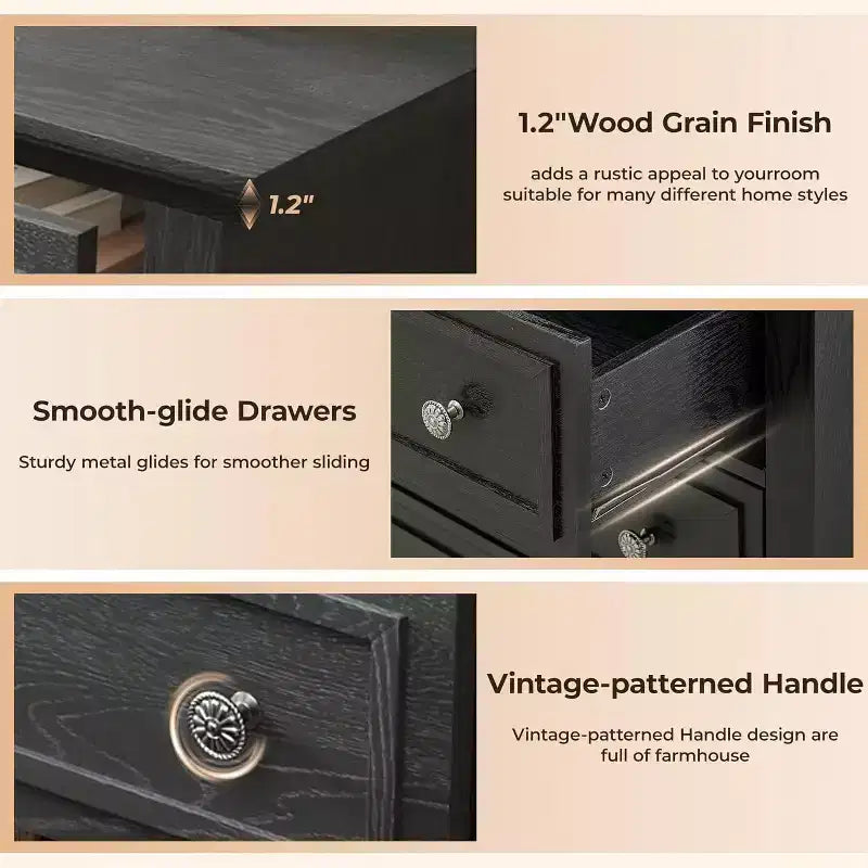 GustoWave 5-Drawer Tall Dresser,48 Vintage Wood Chest with Storage for Bedroom, Hallway & Closet
