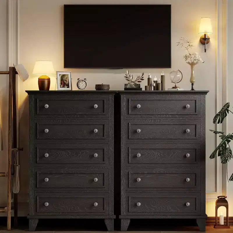 GustoWave 5-Drawer Tall Dresser,48 Vintage Wood Chest with Storage for Bedroom, Hallway & Closet