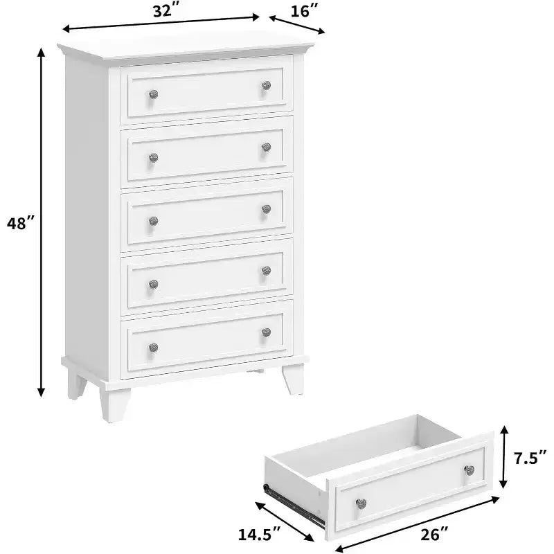 GustoWave 5-Drawer Tall Dresser,48 Vintage Wood Chest with Storage for Bedroom, Hallway & Closet