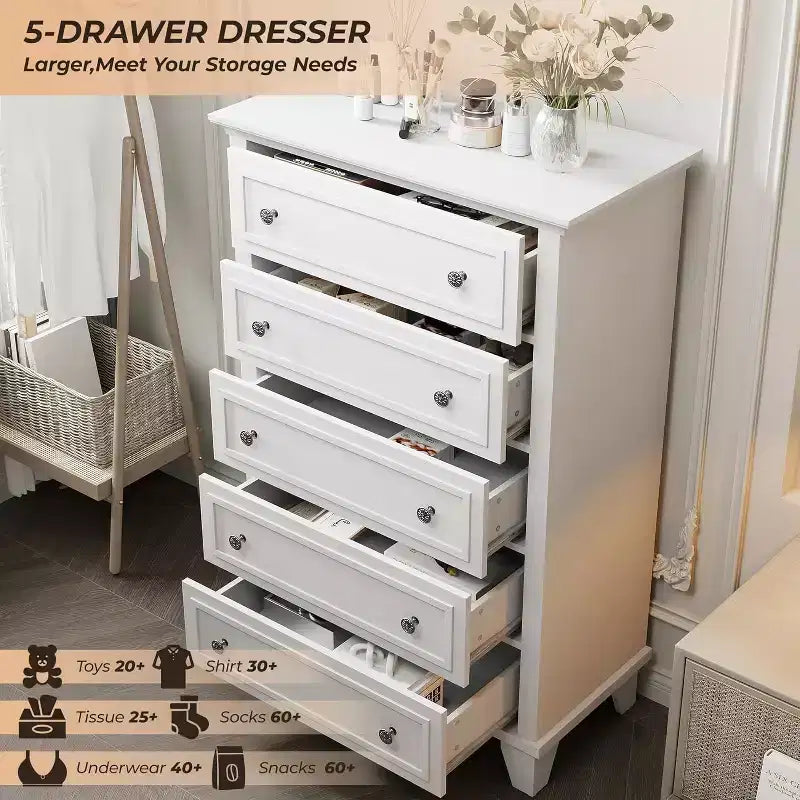 GustoWave 5-Drawer Tall Dresser,48 Vintage Wood Chest with Storage for Bedroom, Hallway & Closet