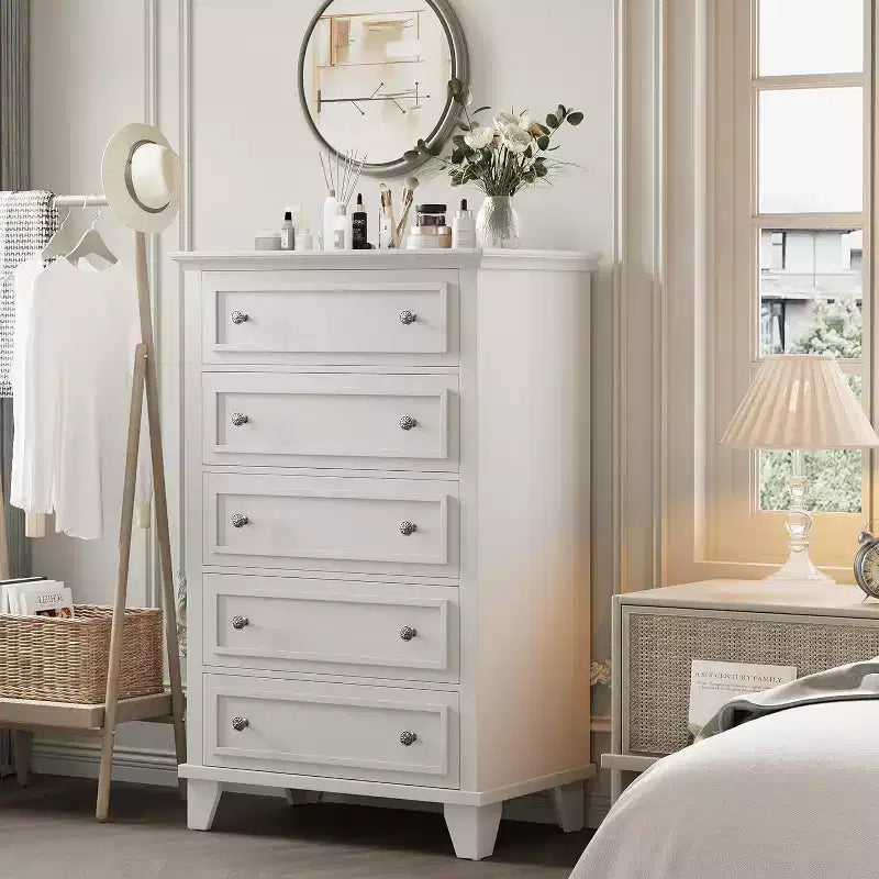 GustoWave 5-Drawer Tall Dresser,48 Vintage Wood Chest with Storage for Bedroom, Hallway & Closet