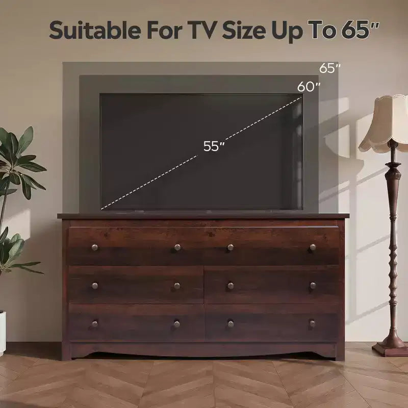 DEXYLLO 6 Drawers Modern Storage Dresser, 59-inch Wide Wood Chest for Bedroom/Living Room, Long Nightstand Organizer Unit
