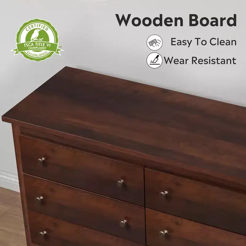 DEXYLLO 6 Drawers Modern Storage Dresser, 59-inch Wide Wood Chest for Bedroom/Living Room, Long Nightstand Organizer Unit