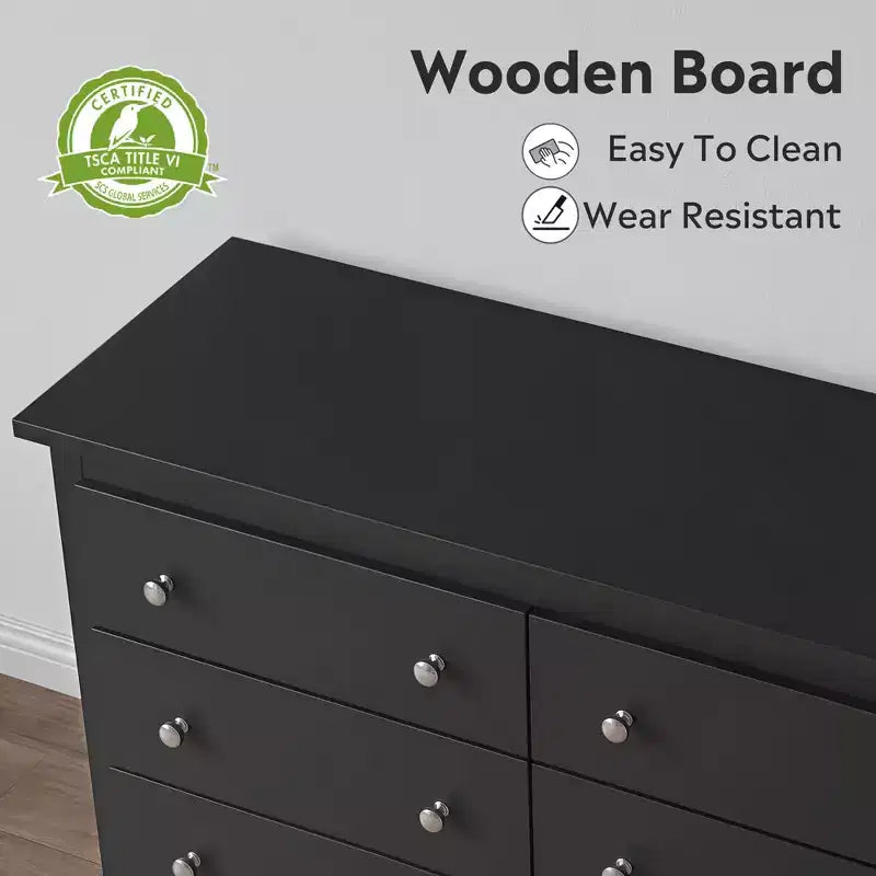 DEXYLLO 6 Drawers Modern Storage Dresser, 59-inch Wide Wood Chest for Bedroom/Living Room, Long Nightstand Organizer Unit