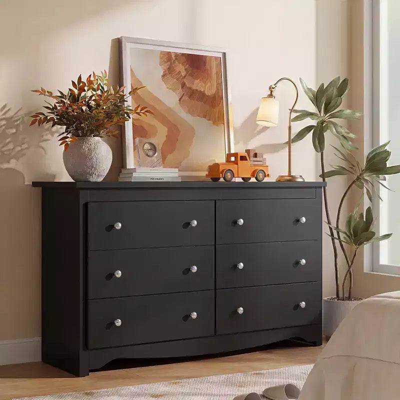 DEXYLLO 6 Drawers Modern Storage Dresser, 59-inch Wide Wood Chest for Bedroom/Living Room, Long Nightstand Organizer Unit