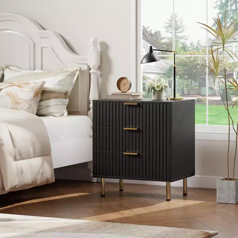 Commode à 3 tiroirs cannelés Zstar de 54,8 cm de haut pour chambre à coucher, tiroirs profonds