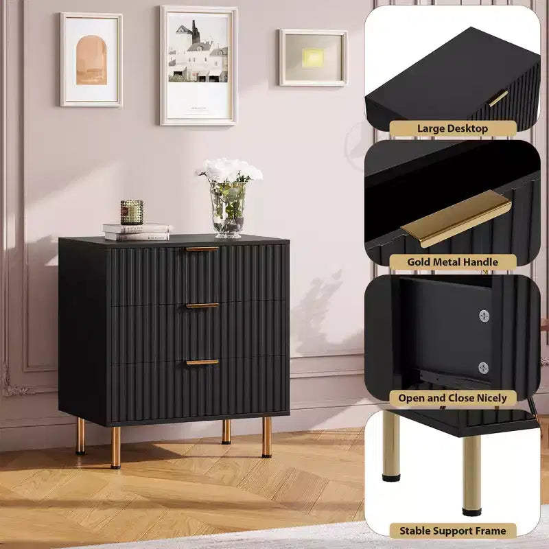 Zstar 21.6 Tall Fluted 3 Drawer Dresser for Bedroom, Deep Drawers