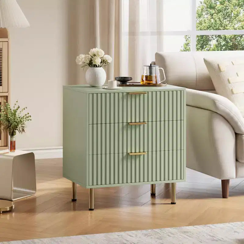 Zstar 21.6 Tall Fluted 3 Drawer Dresser for Bedroom, Deep Drawers