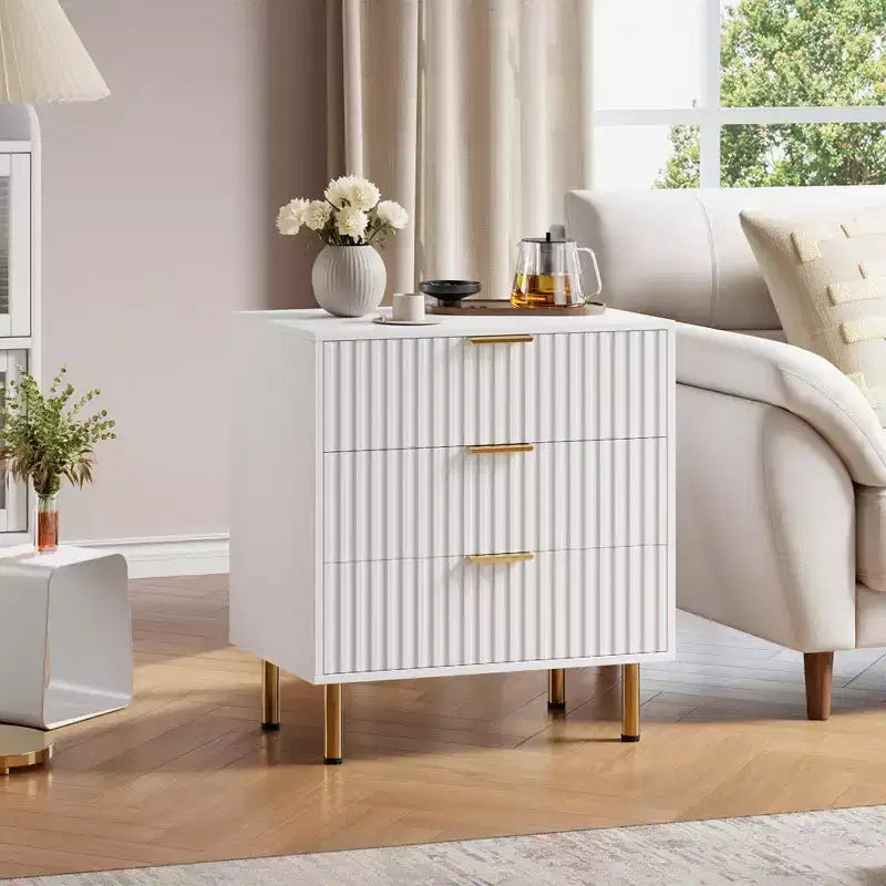 Zstar 21.6 Tall Fluted 3 Drawer Dresser for Bedroom, Deep Drawers