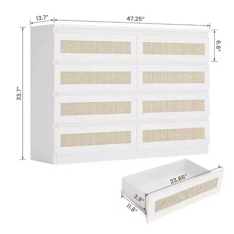 Zstar 8 Drawer Double Dresser for Bedroom, Living Room, Entryway, Hallway