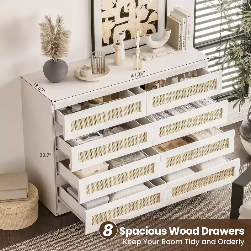 Zstar 8 Drawer Double Dresser for Bedroom, Living Room, Entryway, Hallway