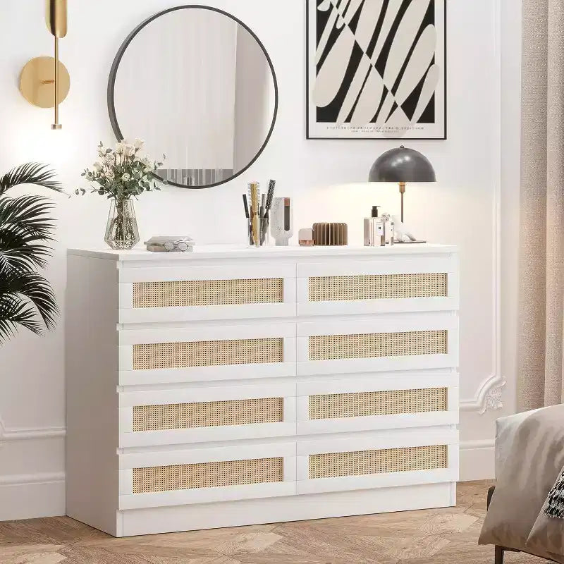 Zstar 8 Drawer Double Dresser for Bedroom, Living Room, Entryway, Hallway