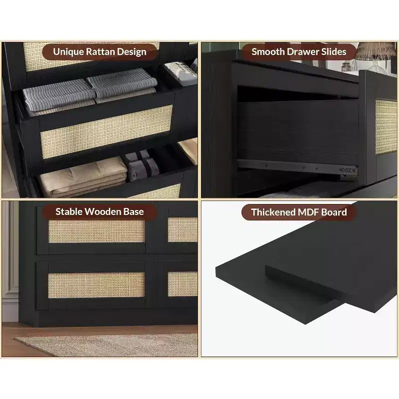 Zstar 8 Drawer Double Dresser for Bedroom, Living Room, Entryway, Hallway