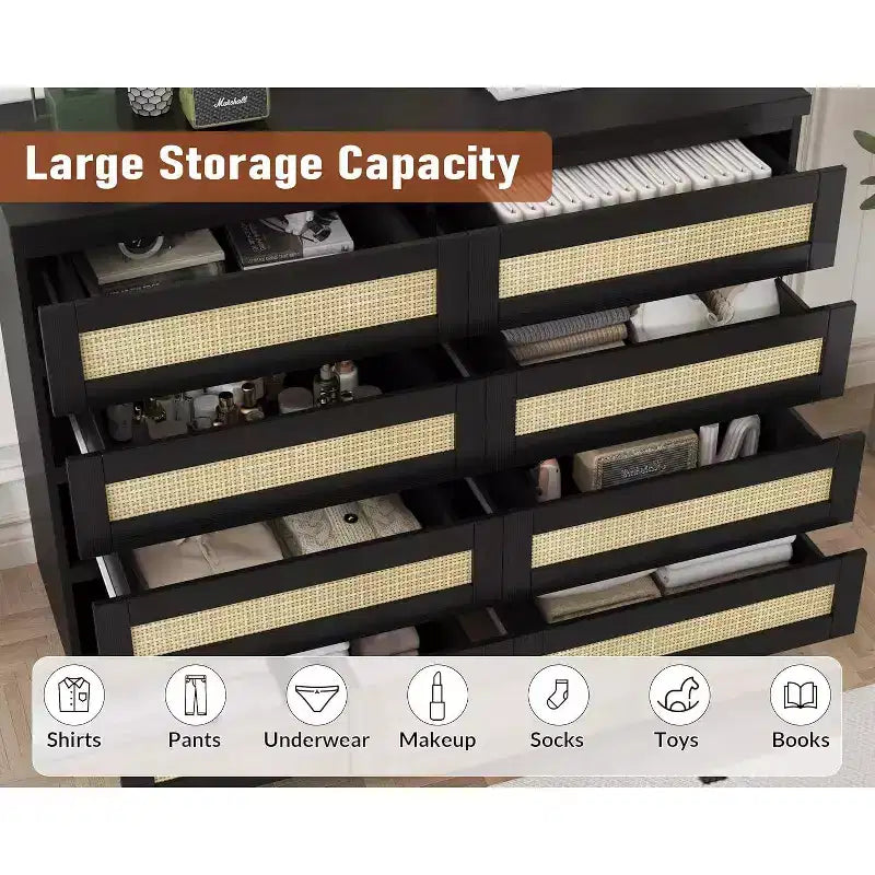 Zstar 8 Drawer Double Dresser for Bedroom, Living Room, Entryway, Hallway