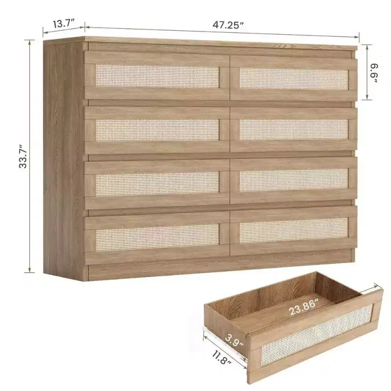 Zstar 8 Drawer Double Dresser for Bedroom, Living Room, Entryway, Hallway