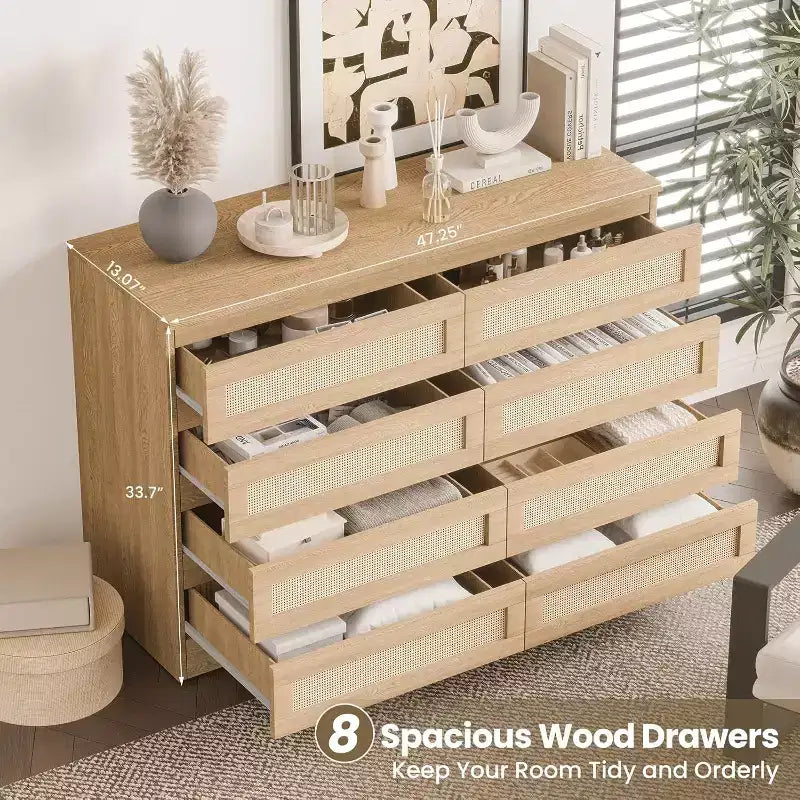 Zstar 8 Drawer Double Dresser for Bedroom, Living Room, Entryway, Hallway