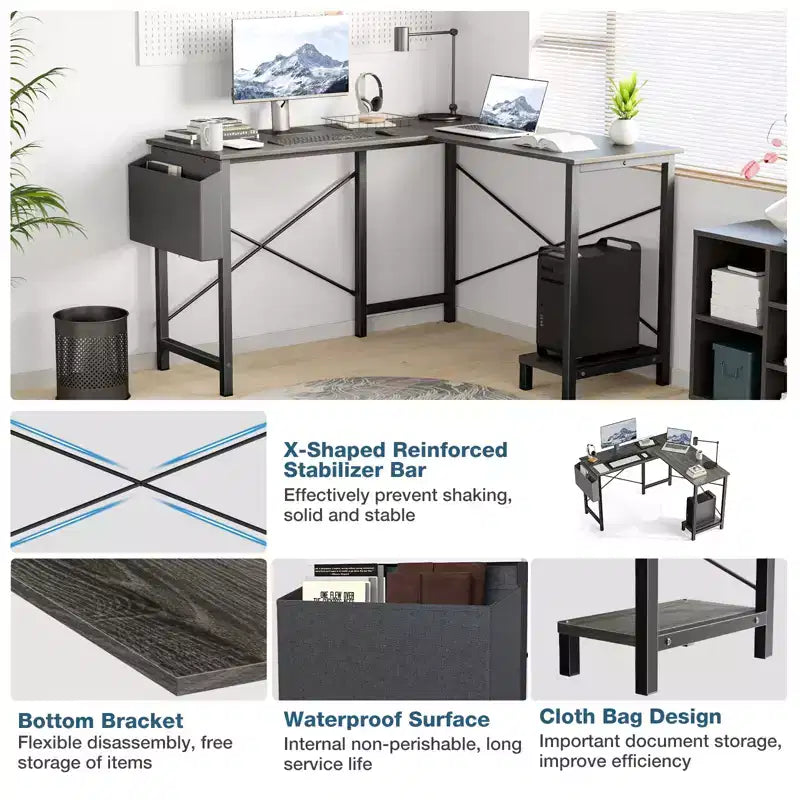 MAYEERTY Computer Desk with Storage, Modern Writing Desk with Fabric Drawers for Home Office