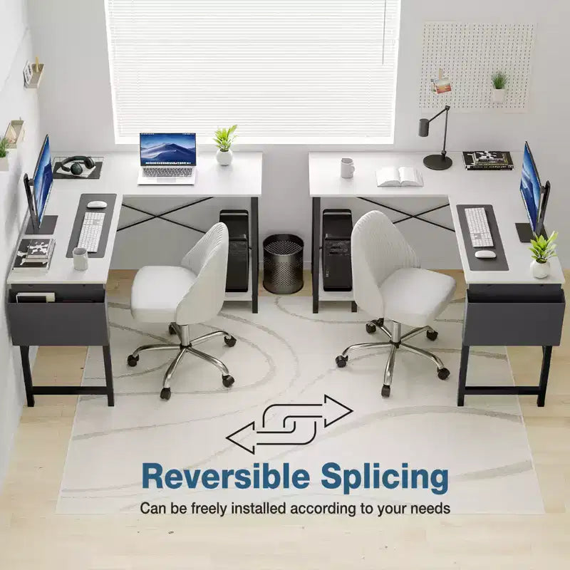 MAYEERTY Computer Desk with Storage, Modern Writing Desk with Fabric Drawers for Home Office