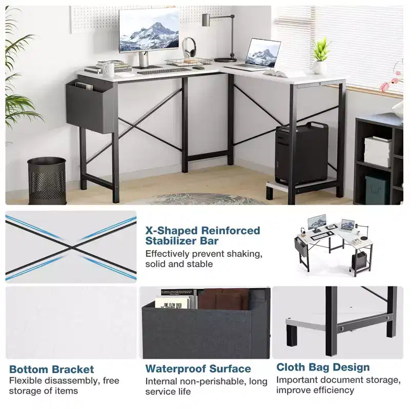 MAYEERTY Computer Desk with Storage, Modern Writing Desk with Fabric Drawers for Home Office