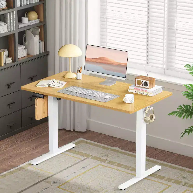 MAYEERTY Computer Desk with Storage, Modern Writing Desk with Fabric Drawers for Home Office