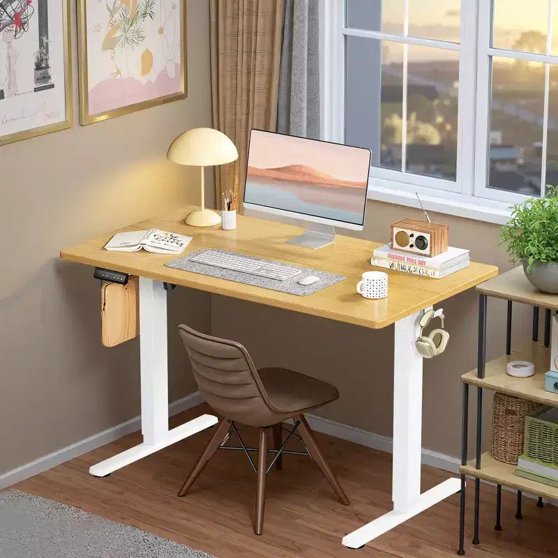 MAYEERTY Computer Desk with Storage, Modern Writing Desk with Fabric Drawers for Home Office