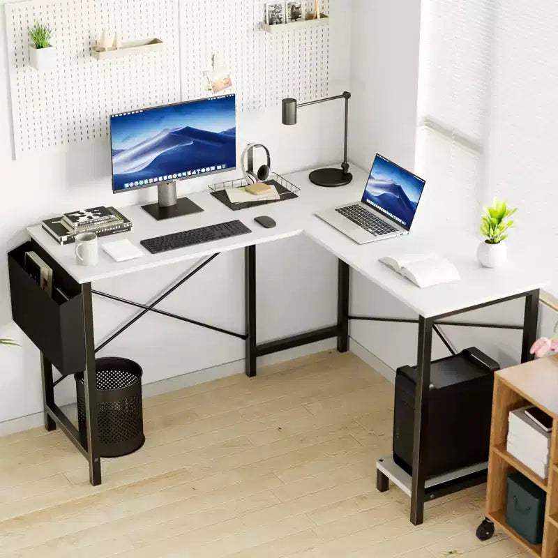 MAYEERTY Computer Desk with Storage, Modern Writing Desk with Fabric Drawers for Home Office