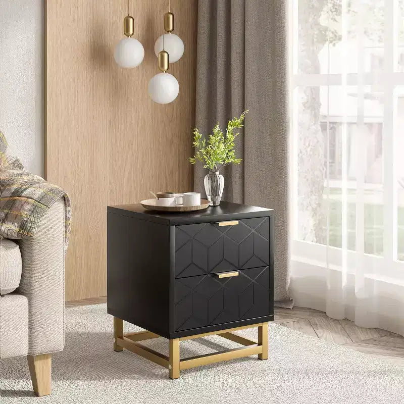 Zstar 2 Drawer Dresser, Modern Bedroom Nightstand, Side Table with Drawers, Suitable for Living Room, Hallway, Entryway