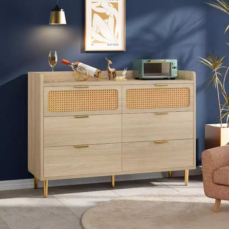 Zstar 47 wide 6 drawer double dresser for bedroom