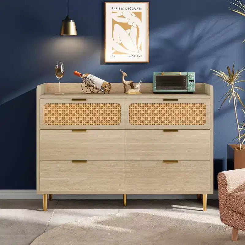 Zstar 47 wide 6 drawer double dresser for bedroom
