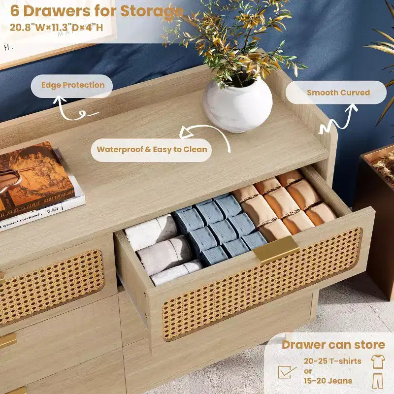 Zstar 47 wide 6 drawer double dresser for bedroom