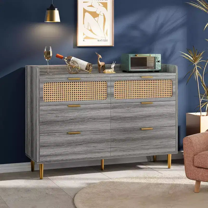 Zstar 47 wide 6 drawer double dresser for bedroom