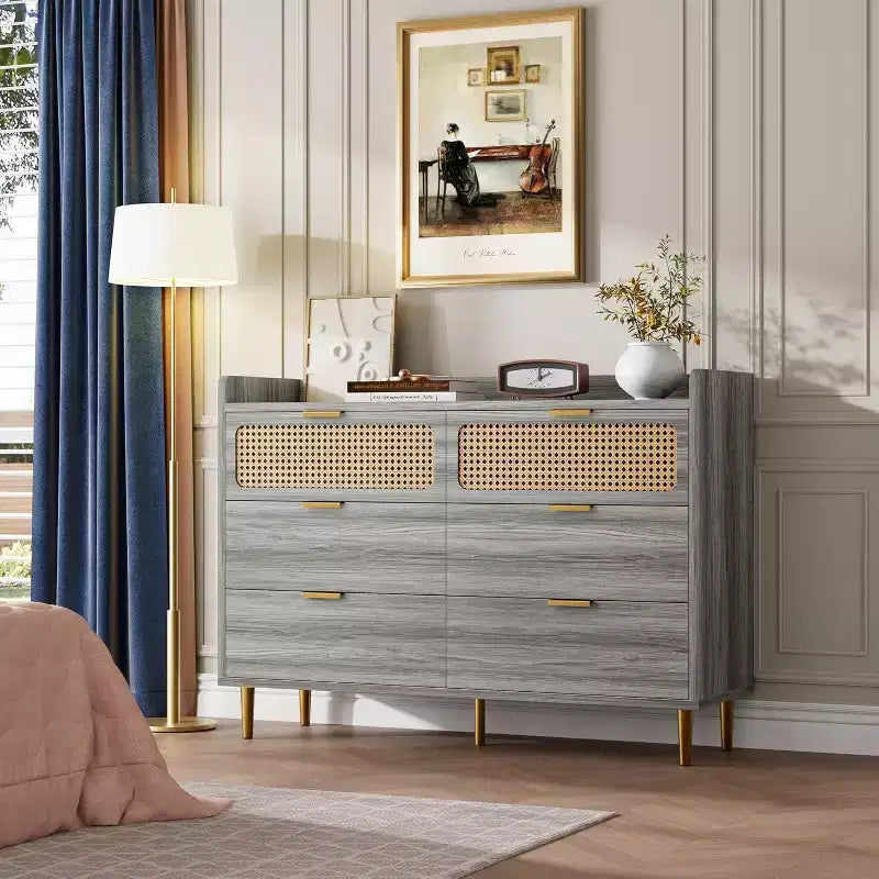 Zstar 47 wide 6 drawer double dresser for bedroom