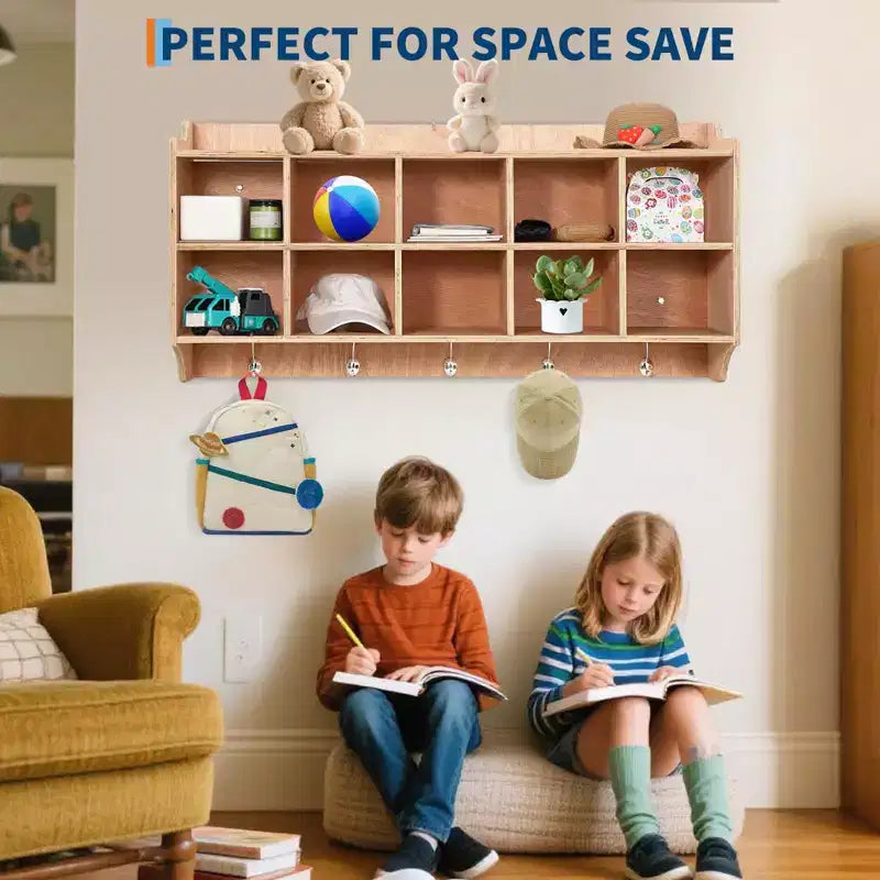 5-Section Classroom Coat Locker, 15 Cubbies with Anti-tip Anchors, Daycare Cubby with 4 Casters, 5 Hooks, 2 Boxes, for Home School Kindergarten